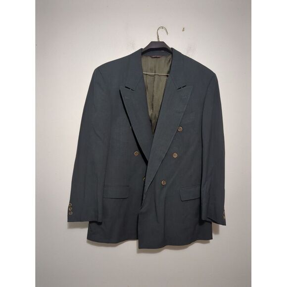 Hugo Boss Mens Al Capone Chicago Blazer Dark Green Wool Double Breasted Size 44L - Picture 1 of 12